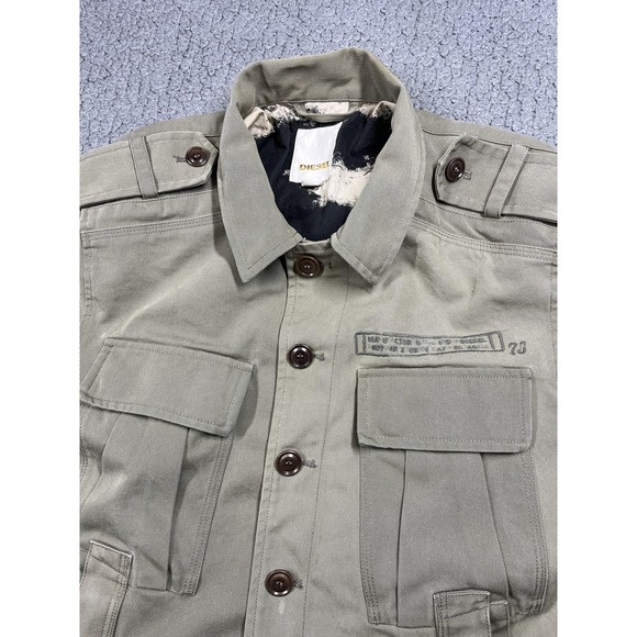 Diesel Jacket Mens Medium Beige Military Cotton Field Utility Button Pockets - Picture 2 of 14